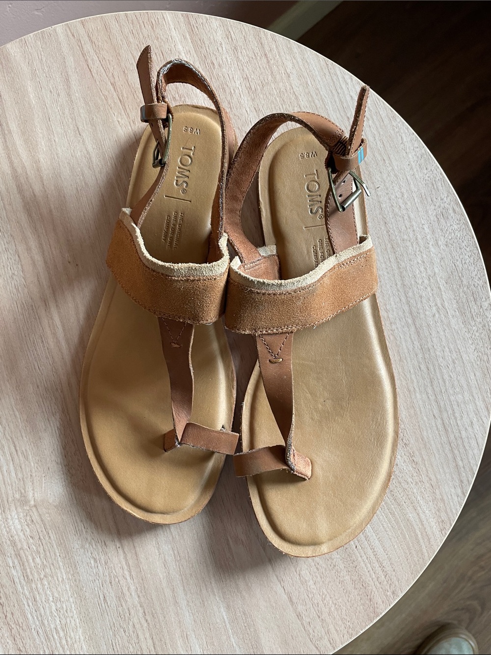 Toms Tan Suede Toe-Post Slingback Sandals